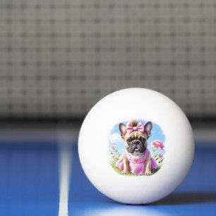 Balle De Ping Pong Bouledogue français Fleurs Bouledogue français
