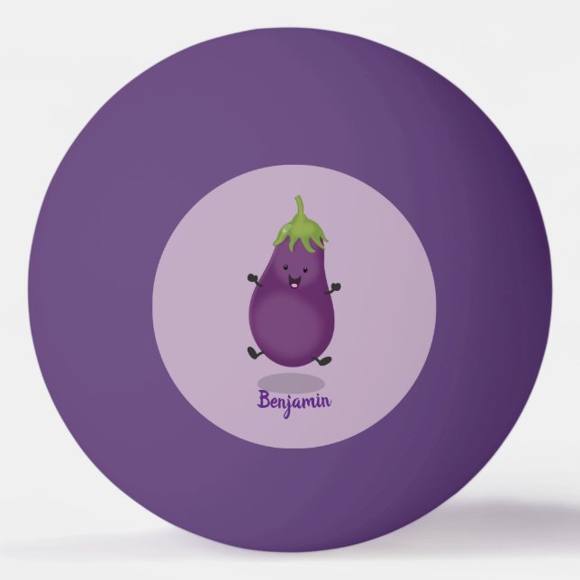 Balle De Ping Pong Caricature d'aubergine d'aubergine joliment heureu (Devant)