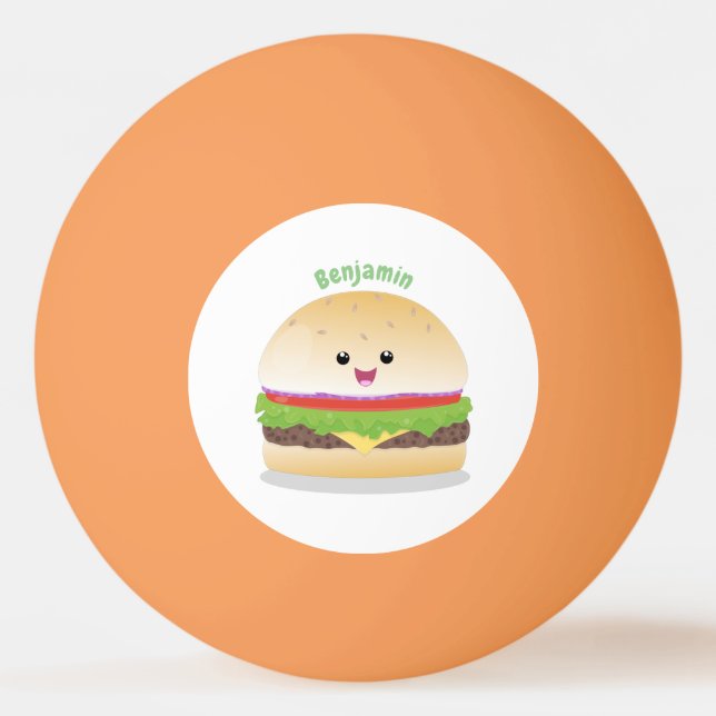 Balle De Ping Pong Caricature de hamburger kawaii joyeux (Devant)