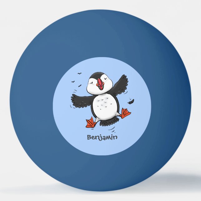 Balle De Ping Pong Caricature en bleu bouffin joyeux (Devant)
