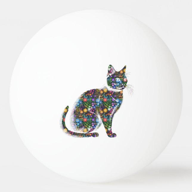Balle De Ping Pong Cat and Flowers (Devant)