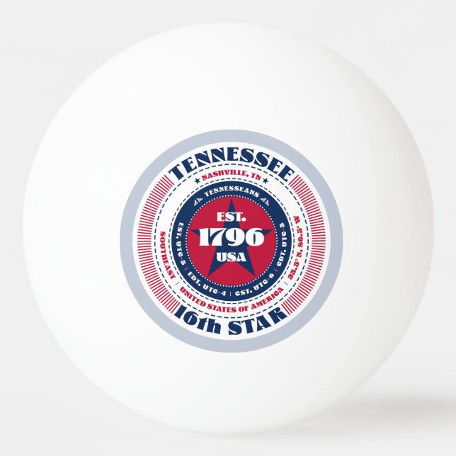 Balle De Ping Pong Cercle du Tennessee rouge, blanc et bleu (Devant)