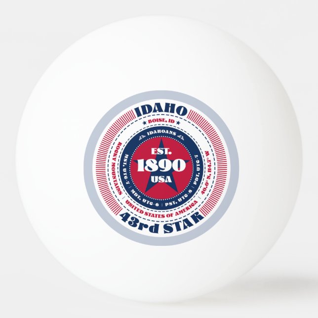 Balle De Ping Pong Cercle Idaho rouge, blanc et bleu (Devant)
