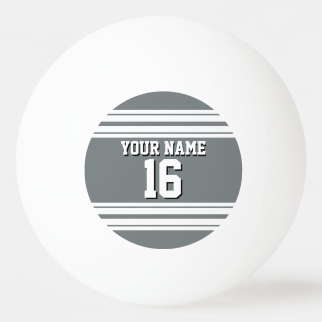 Balle De Ping Pong Charcoal Grey White Team Jersey Custom Numéro Nom (Devant)