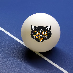 Balle De Ping Pong Chat noir visage aux crocs Halloween Classique Vin