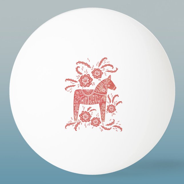 Balle De Ping Pong Cheval de Dala suédois Rouge (Swedish Dala Horse red and white folk art ping pong ball)