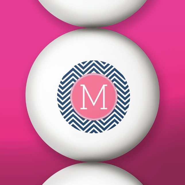 Balle De Ping Pong Chevrons bleu marine et magenta sur mesure Monogra (Custom Ping Pong Balls)