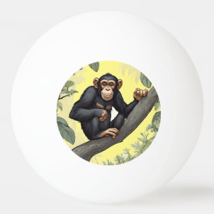 Balle De Ping Pong Chimpanzé mignon sur la branche accueille