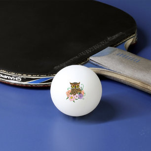 Balle De Ping Pong Chouette aux fleurs pastel de printemps
