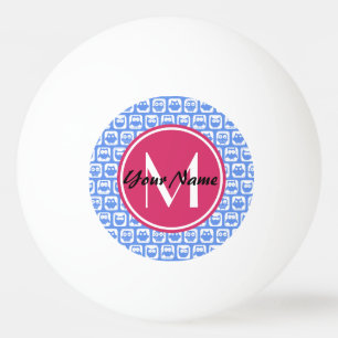 Balle De Ping Pong Chouette bleue Motif rose Personnalisé Monogramme 