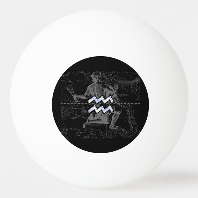 Balle De Ping Pong Chrome comme Aquarius Symbole Zodiaque sur Heveliu (Devant)