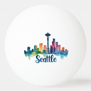 Balle De Ping Pong Ciel de Seattle à l'aquarelle