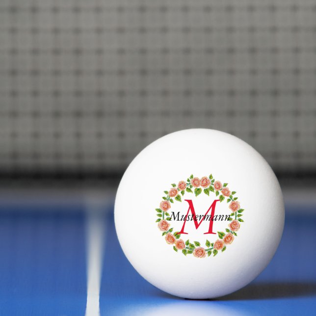 Balle De Ping Pong Couronne de fleurs Nom Monogramme (Filet)
