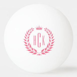 Balle De Ping Pong Couronne de laurier rose Monogramme personnalisé