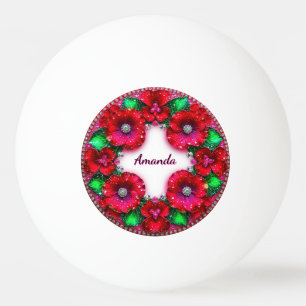 Balle De Ping Pong Couronne florale ronde avec des bijoux rouges et v