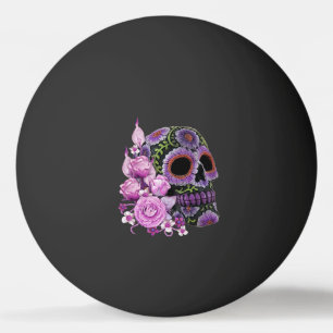 Balle De Ping Pong Crâne de sucre rose floral noir Jour des morts