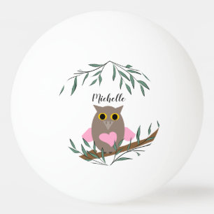Balle De Ping Pong Cute Pastel Chouette Rose Sur Branche Personnalisé