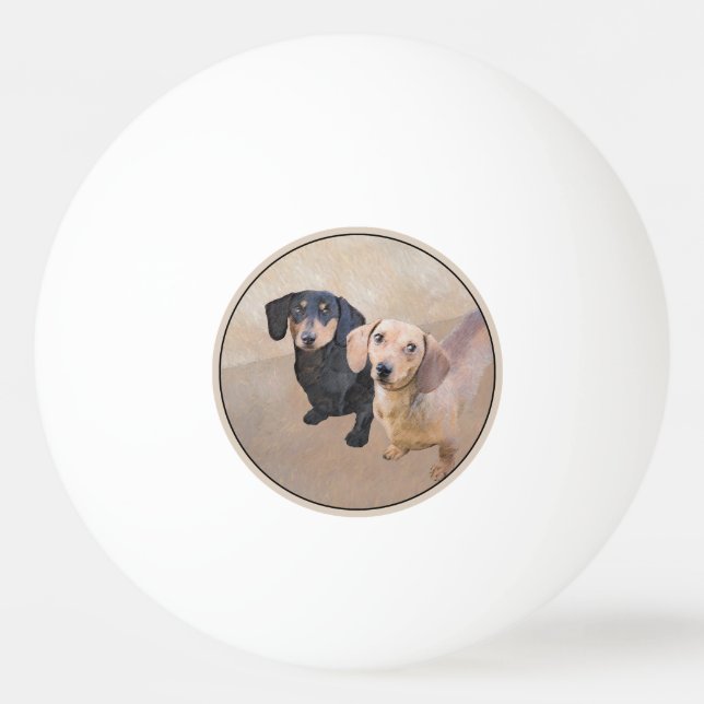 Balle De Ping Pong Dachshund (Smooth) Peinture - Art Chien original (Devant)