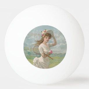 Balle De Ping Pong Dame de tennis victorienne avec chapeau à fleurs A