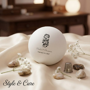 Balle De Ping Pong Date de monogramme personnalisé avec rose romantiq
