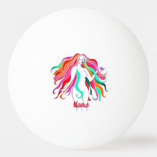 Balle De Ping Pong Déesse aux cheveux longs multicolores Thunder_Cove
