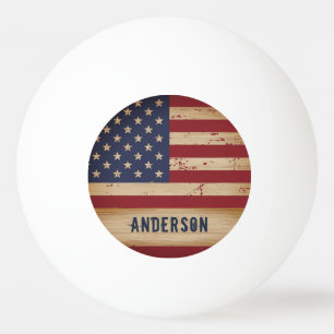 Balle De Ping Pong Drapeau américain personnalisé Rustique Bois patri