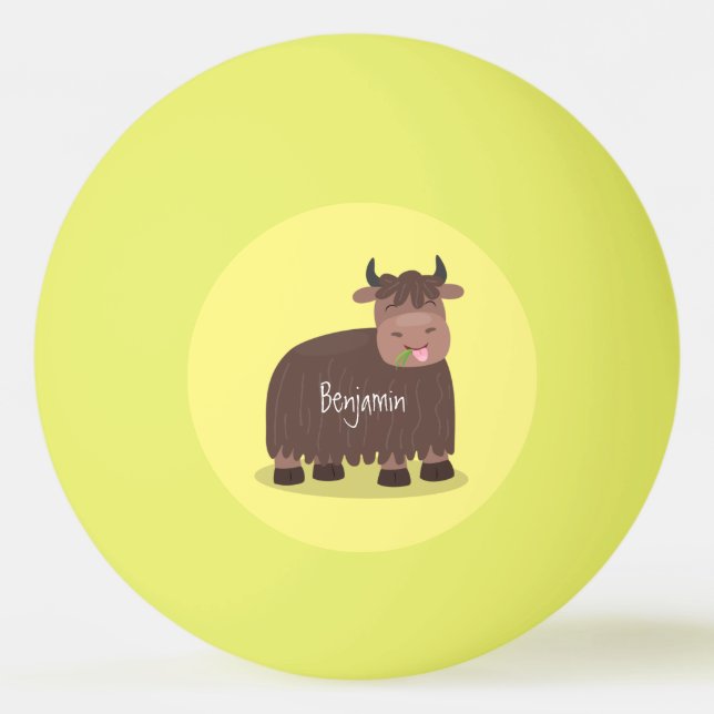 Balle De Ping Pong Drôle joyeux yak mangeant de l'herbe dessin d'illu (Devant)