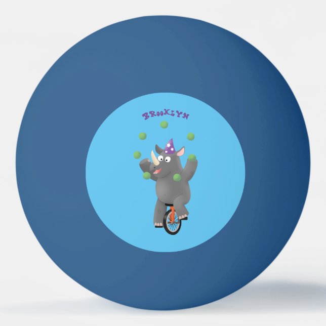 Balle De Ping Pong Drôle rhinocéros mignon jonglant sur monocycle (Devant)
