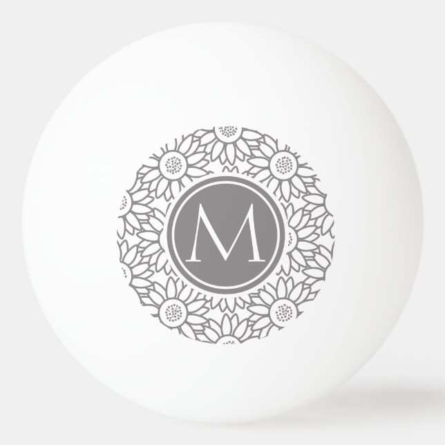 Balle De Ping Pong Élégant Motif de tournesol Monogrammé (Devant)