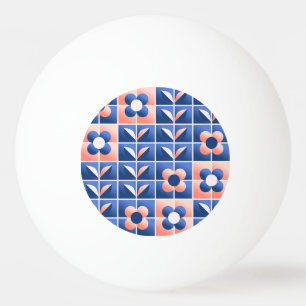 Balle De Ping Pong Fleurs stylisées rétro : motif en mosaïque.