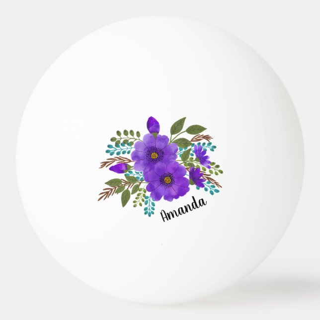 Balle De Ping Pong Fleurs violettes personnalisées (Devant)