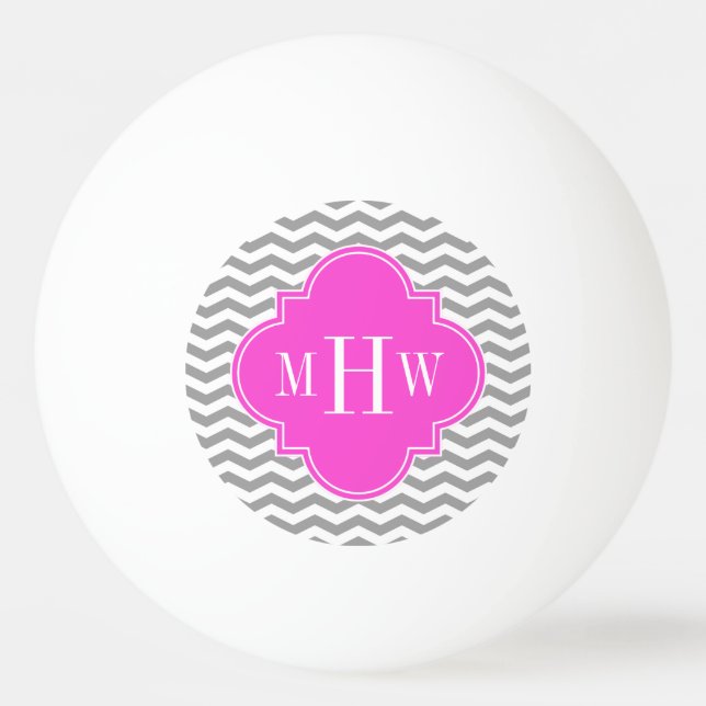 Balle De Ping Pong Gris Chevron Rose Chaud Quatrefoil 3 Monogramme Tn (Devant)