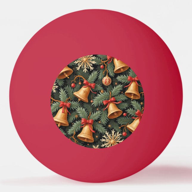 Balle De Ping Pong Holiday Bells, Decorative Christmas Pattern, (Devant)