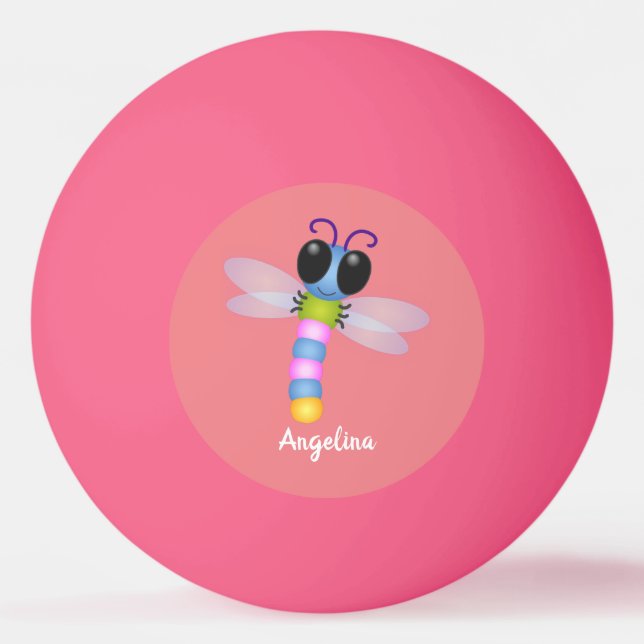 Balle De Ping Pong Illustration d'une libellule bleu et rose (Devant)