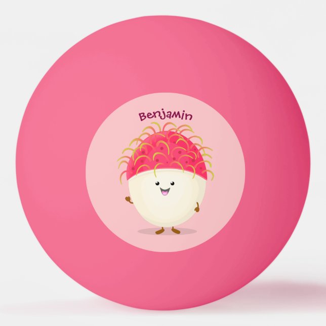 Balle De Ping Pong Illustration mignon du ramboutan rose (Devant)