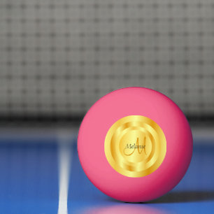 Balle De Ping Pong Initiale Faux Or Moderne Monogramme Modèle rose