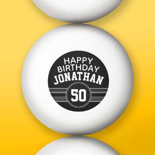 Balle De Ping Pong Joyeux Anniversaire Sports avec Age Blanc Noir
