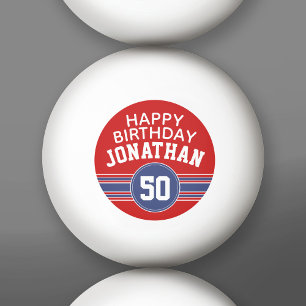 Balle De Ping Pong Joyeux Anniversaire Sports avec l'âge - Rouge Bleu