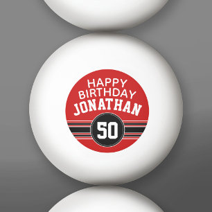 Balle De Ping Pong Joyeux Anniversaire Sports avec l'âge - Rouge Noir