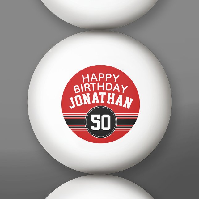 Balle De Ping Pong Joyeux Anniversaire Sports avec l'âge - Rouge Noir (Custom Ping Pong Balls)