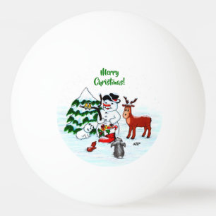 Balle De Ping Pong Joyeux Noël ! Snowman avec amis