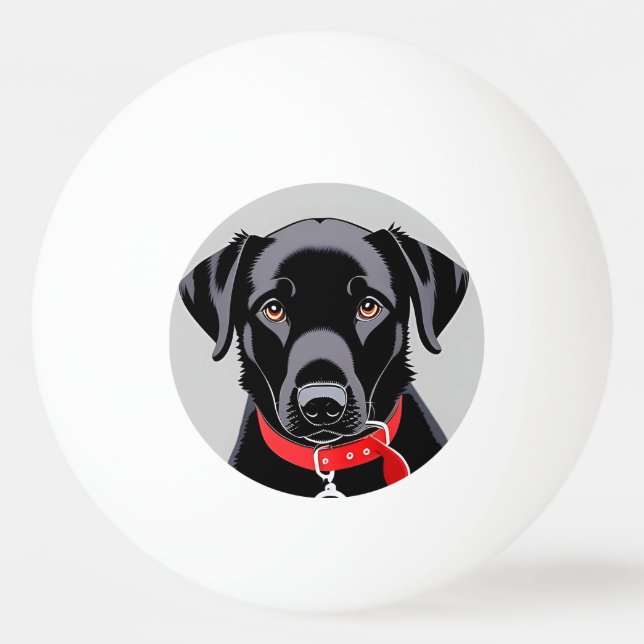 Balle De Ping Pong Labrador noir avec collier rouge (Devant)