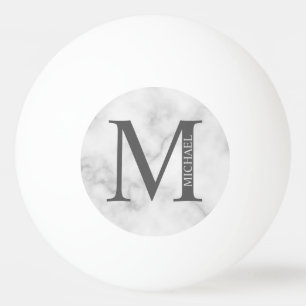 Balle De Ping Pong Marbre blanc Monogramme personnalisé et nom