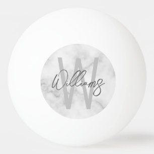 Balle De Ping Pong Marbre blanc Script Monogramme personnalisé et nom