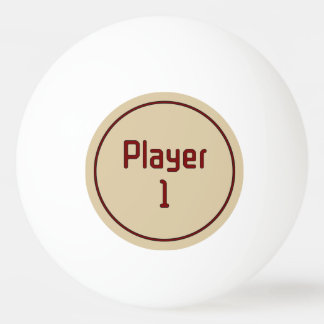 Balle De Ping Pong Marquage Joueur 1 en rouge foncé sur beige