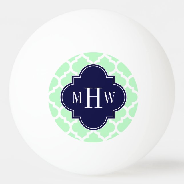 Balle De Ping Pong Mint, White Moroccan #5 Navy 3 Initial Monogram (Devant)