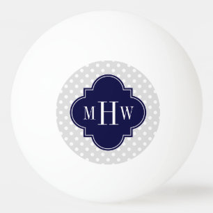 Balle De Ping Pong Monogramme blanc gris de Quatrefoil 3 de marine de