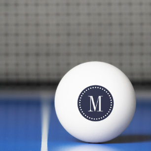 Balle De Ping Pong Monogramme circulaire bleu marine personnalisé