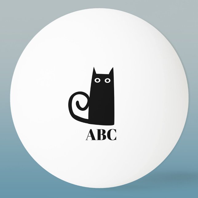 Balle De Ping Pong Monogramme de chat noir amusant (Fun black cat personalized monogram initials ping pong ball)