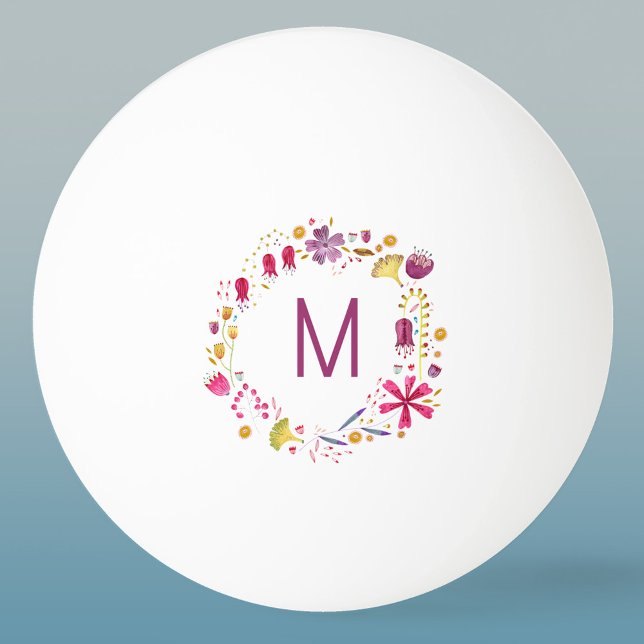 Balle De Ping Pong Monogramme de fleurs d'aquarelle moderne (Modern monogram initial personalized watercolor wildflower floral ping pong ball)